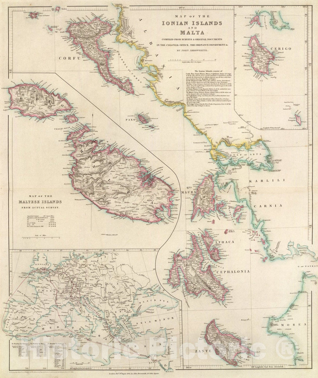 Historic Map : The Ionian Islands and Malta., 1844, Vintage Wall Art