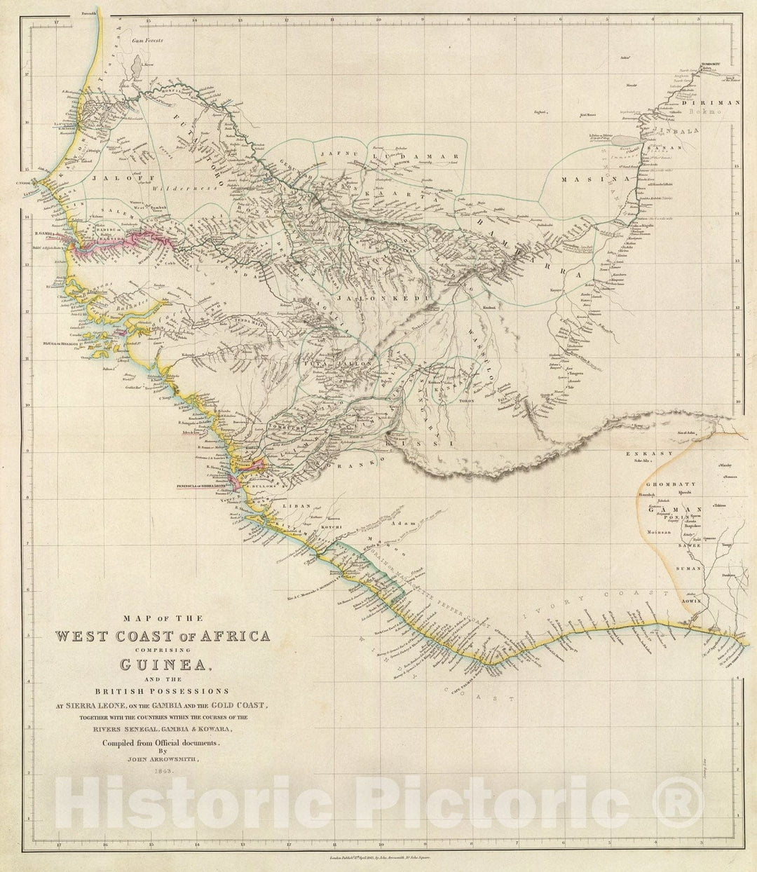 Historic Map : The West Coast of Africa., 1844, Vintage Wall Art