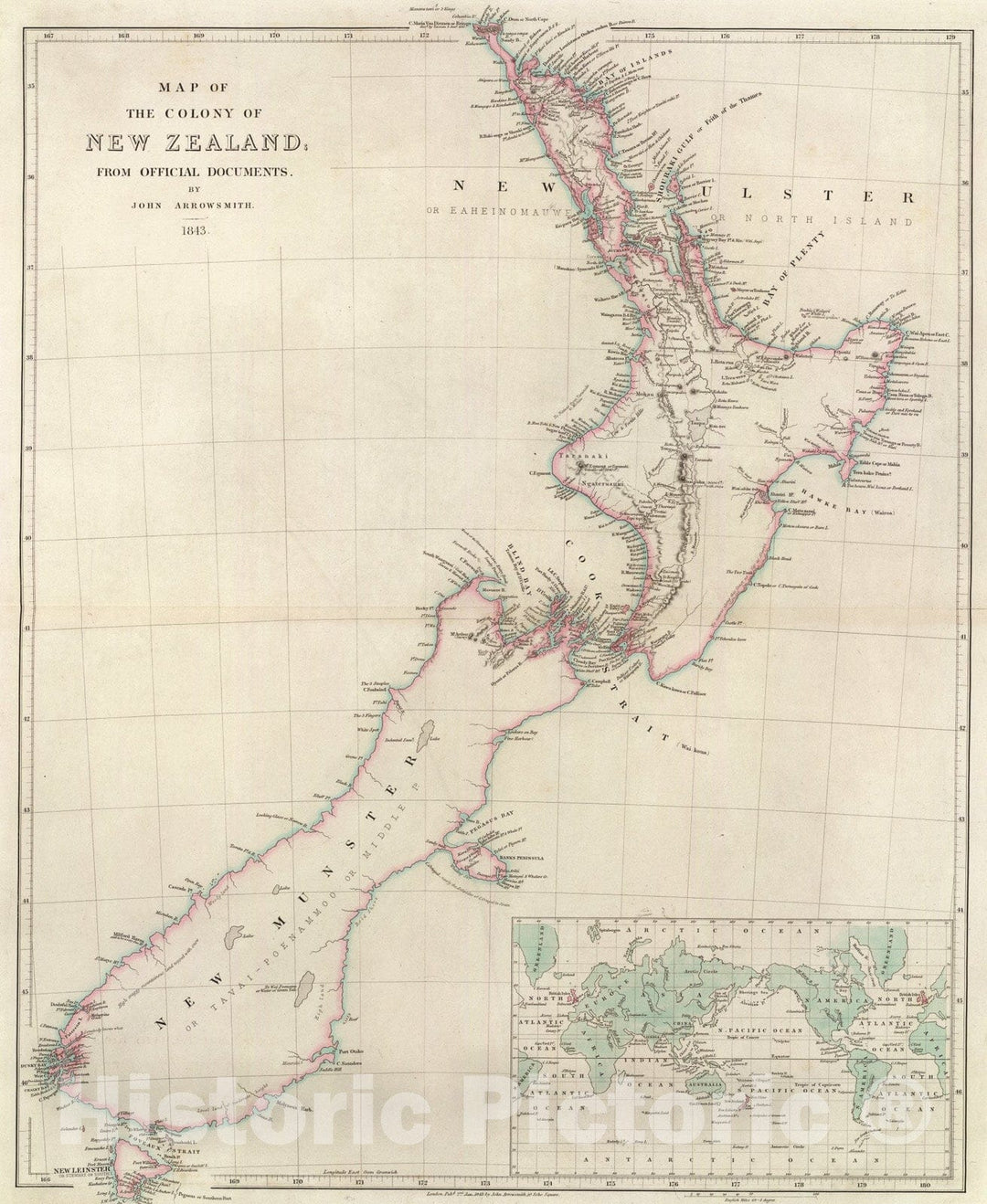 Historic Map : Map of the Colony of New Zealand., 1844, Vintage Wall Art