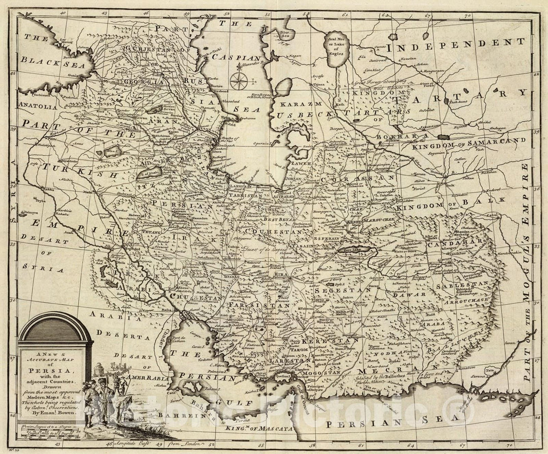 Historic Map : Persia, adjacent countries., 1747, Vintage Wall Art