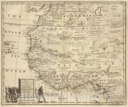 Historic Map : Negroland, adjacent countries., 1747, Vintage Wall Art