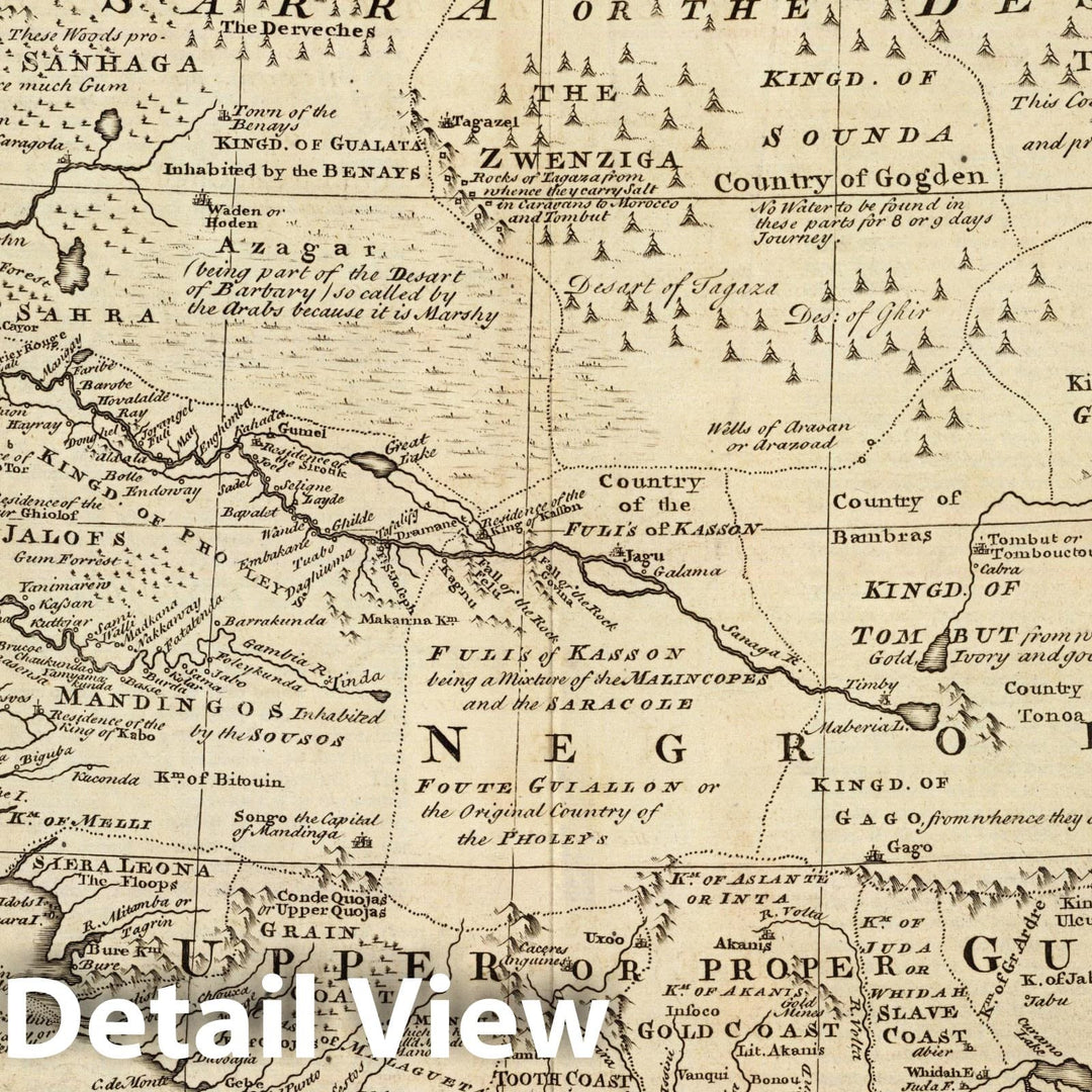 Historic Map : Negroland, adjacent countries., 1747, Vintage Wall Art