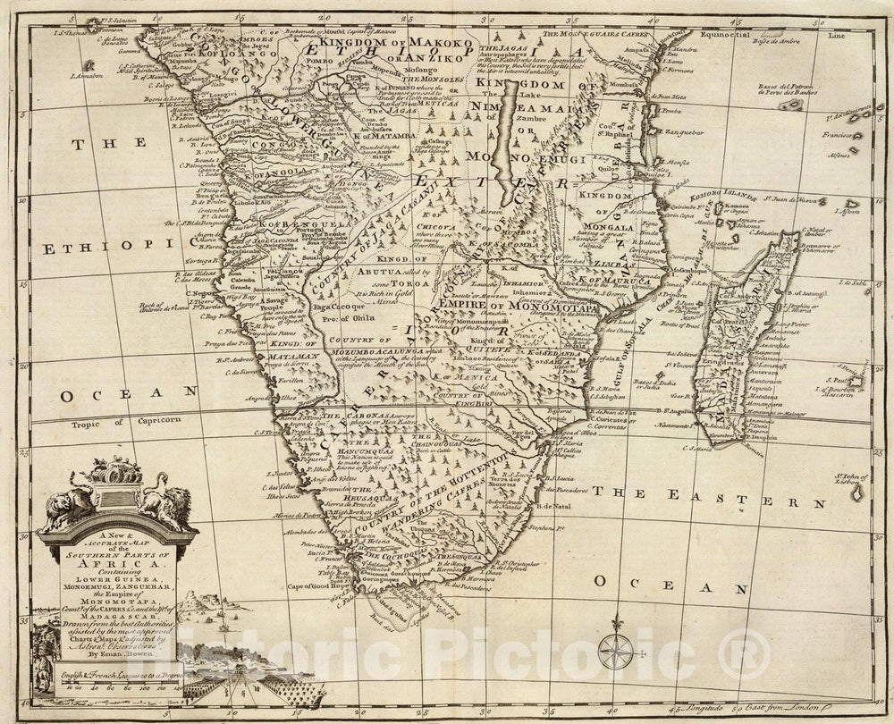 Historic Map : Southern Africa., 1747, Vintage Wall Art