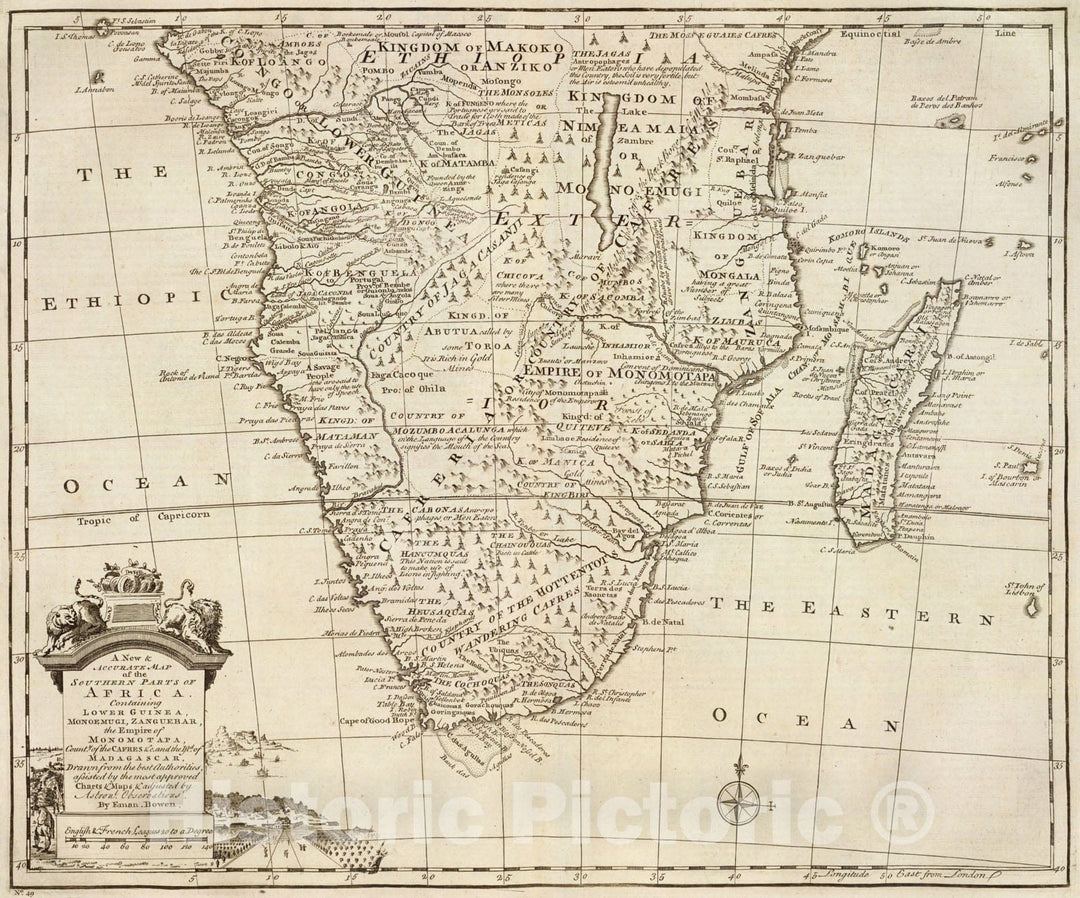 Historic Map : Southern Africa., 1747, Vintage Wall Art