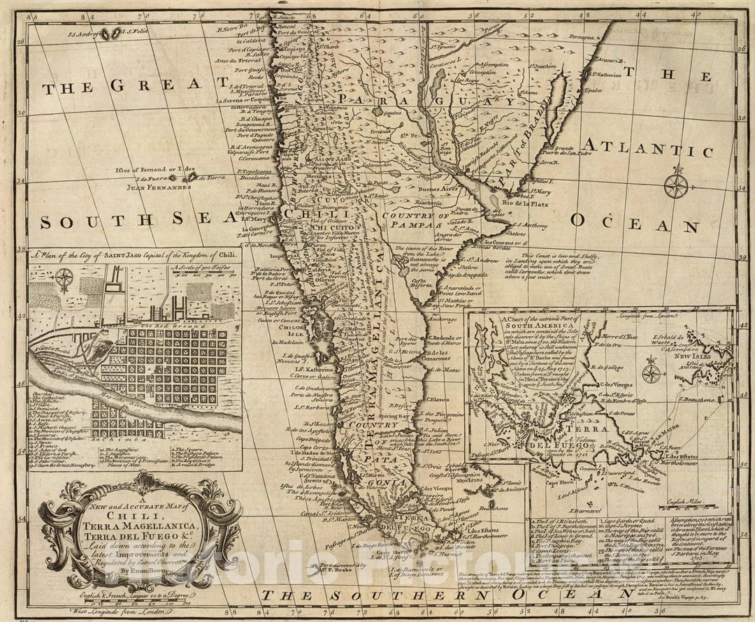 Historic Map : Chile, Terra del Fuego &c., 1747, Vintage Wall Art