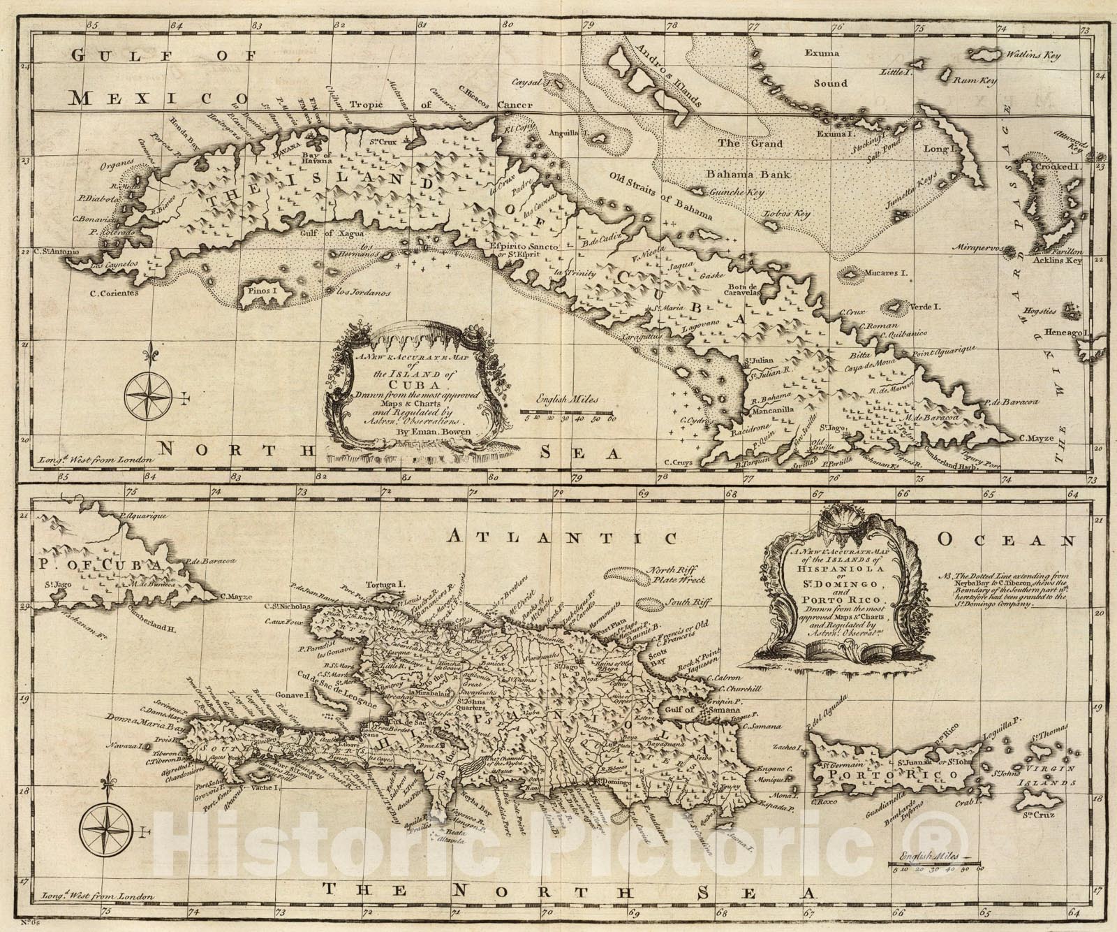 Historic Map : Cuba, Hispaniola, Porto Rico., 1747, Vintage Wall Art