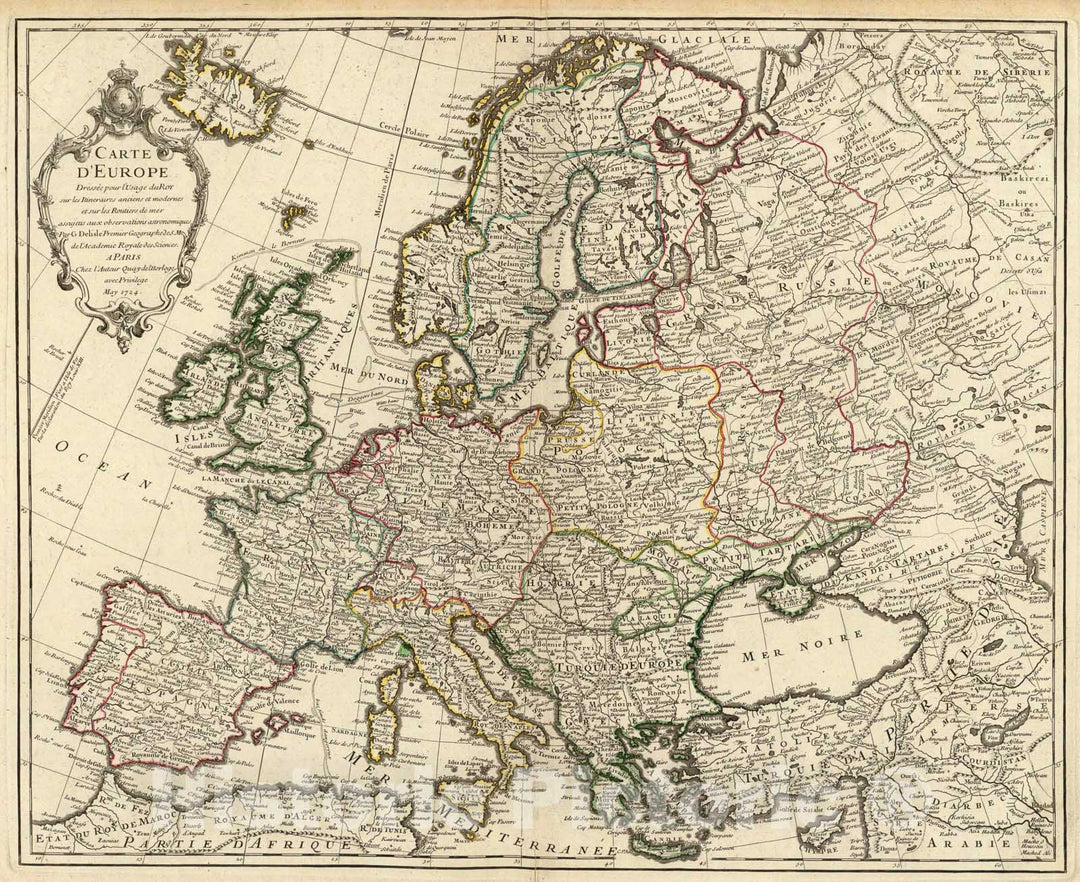 Historic Map : Carte d'Europe., 1724, Vintage Wall Art