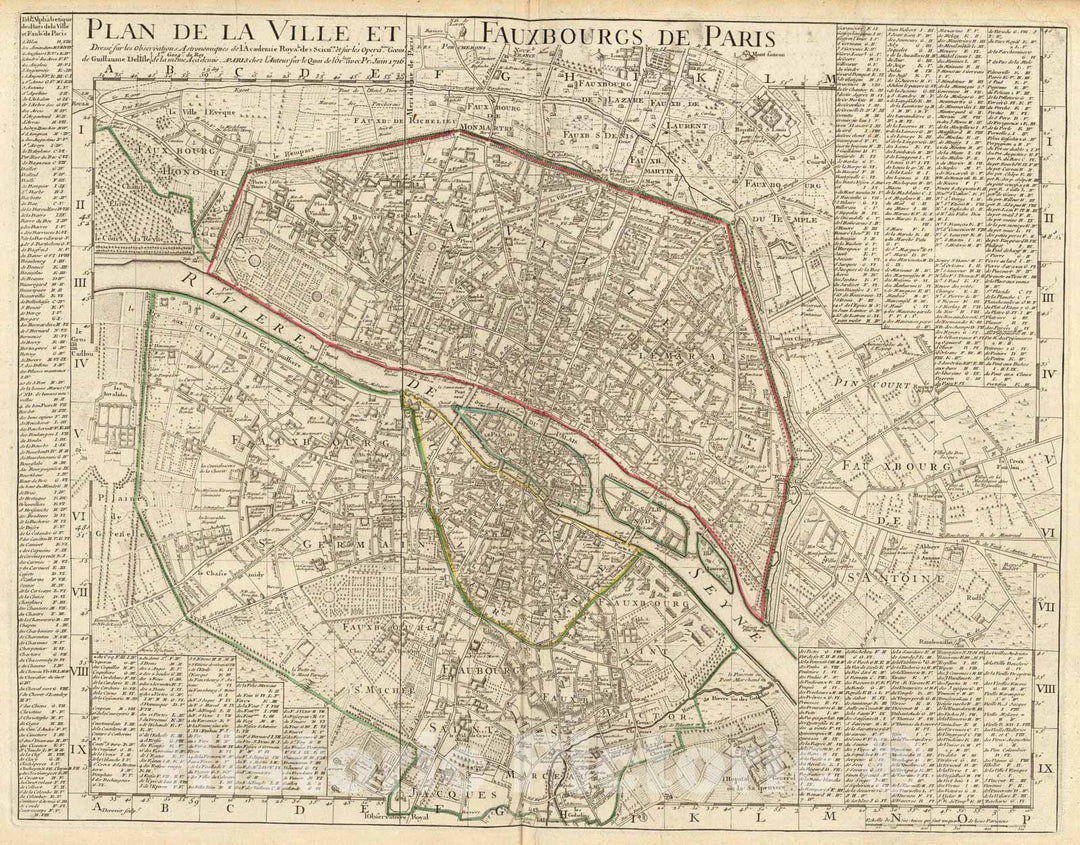 Historic Map : Paris, Ville et Fauxbourgs., 1720, Vintage Wall Art