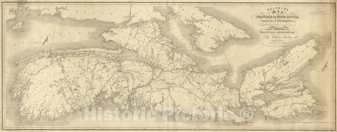 Historic Map : Belcher's map of the Province of Nova Scotia, Including the Island of Cape Breton., 1855, Vintage Wall Art