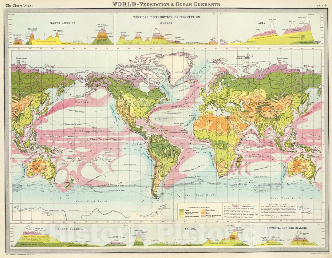 Historic Map : World - vegetation & ocean currents., 1922, Vintage Wall Art