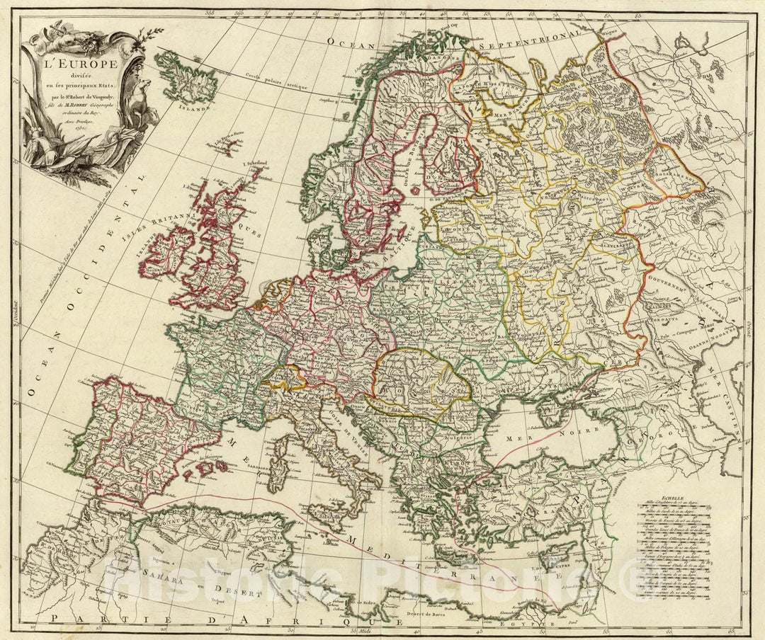 Historic Map : L'Europe divisee en ses principaux Etats., 1751, Vintage Wall Art