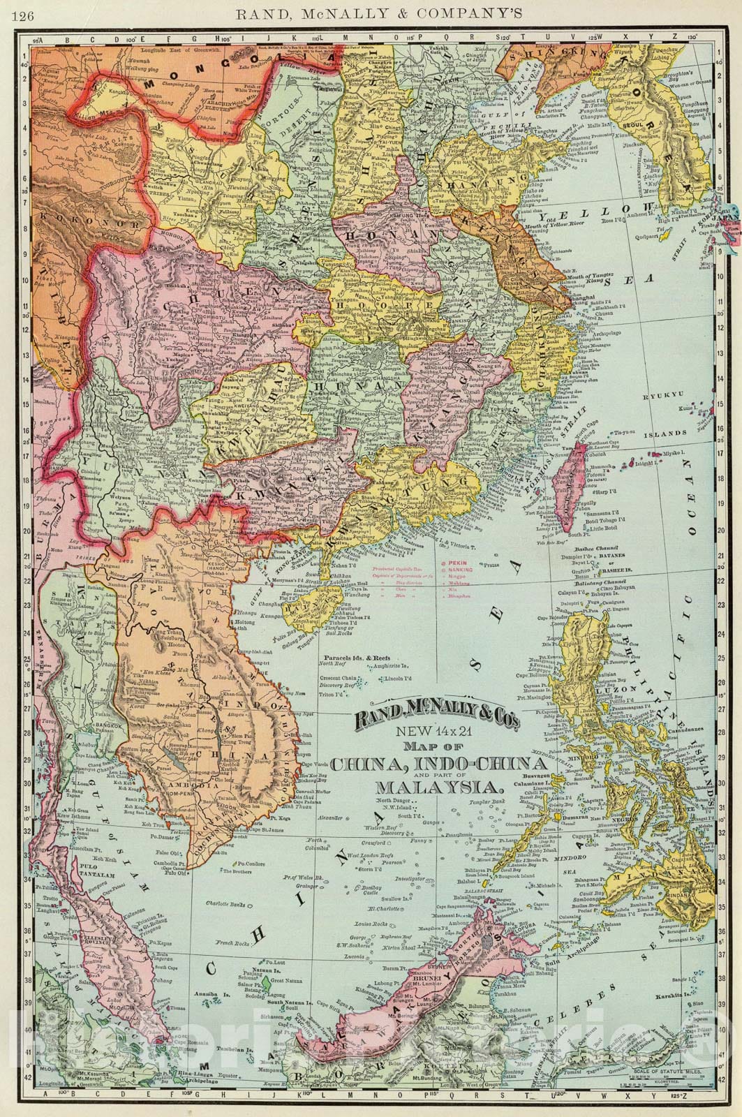 Historic Map : China, Indo-China, Malaysia., 1897, Vintage Wall Art