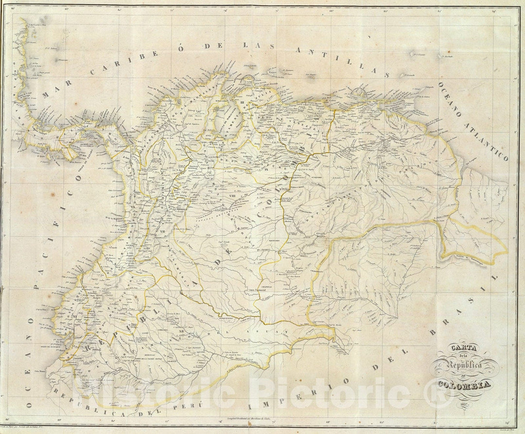 Historic Map : Colombia., 1827, Vintage Wall Art