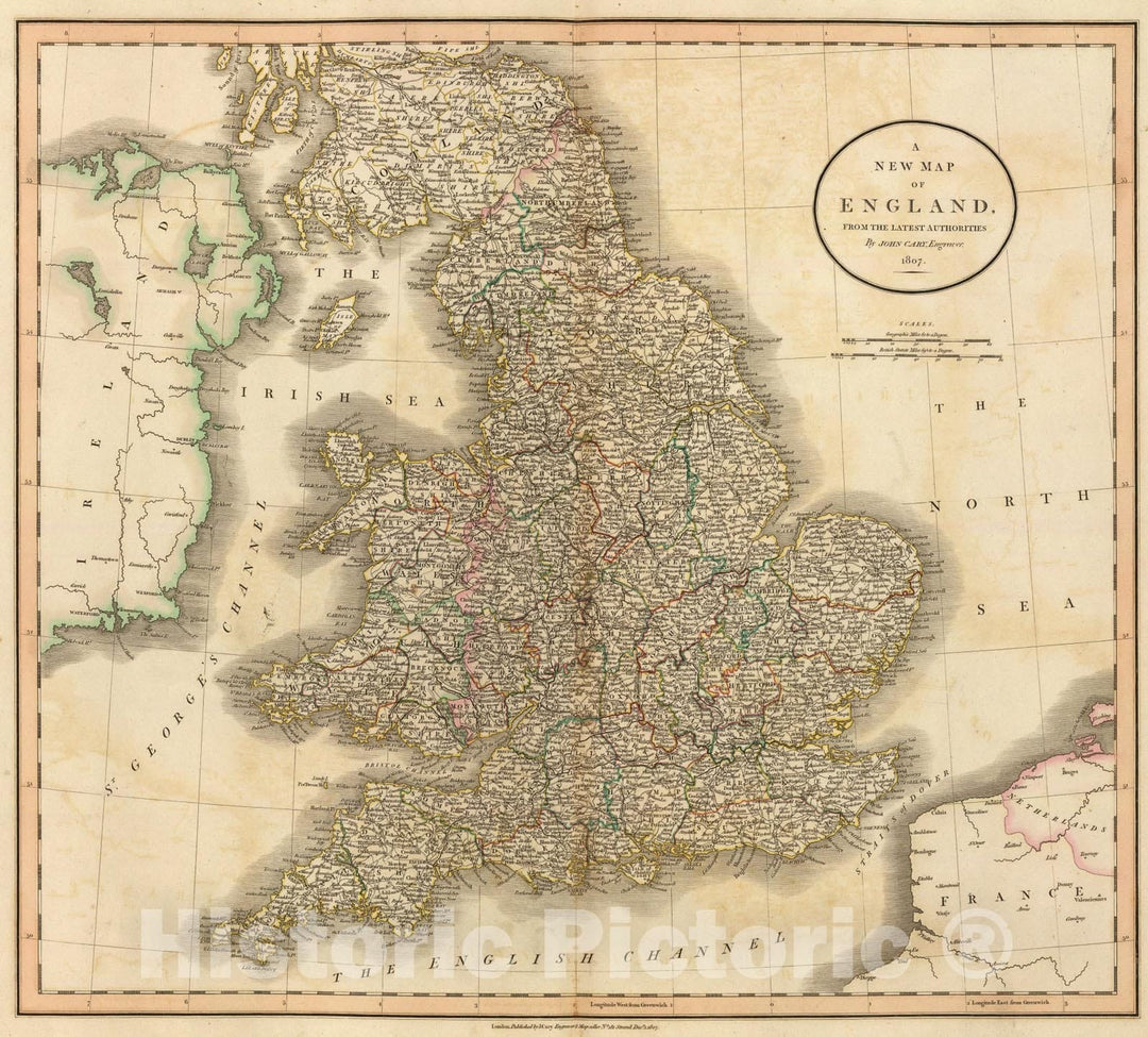 Historic Map : England., 1807, Vintage Wall Art