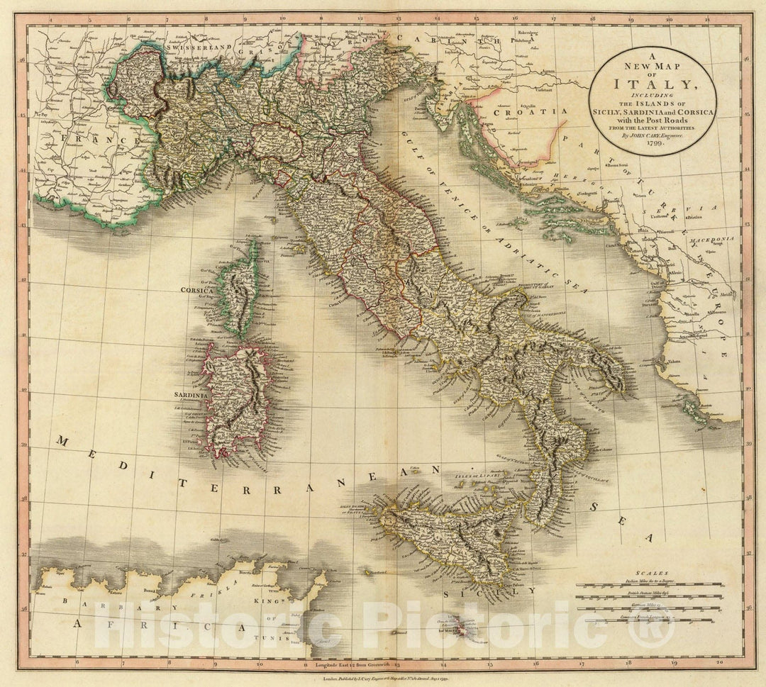 Historic Map : Italy., 1799, Vintage Wall Art