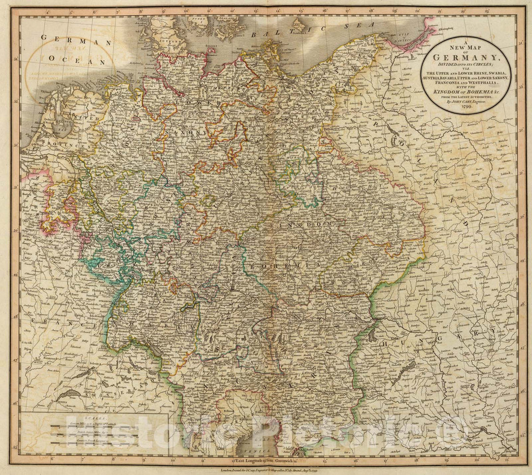 Historic Map : Germany, Austria, Bohemia., 1799, Vintage Wall Art