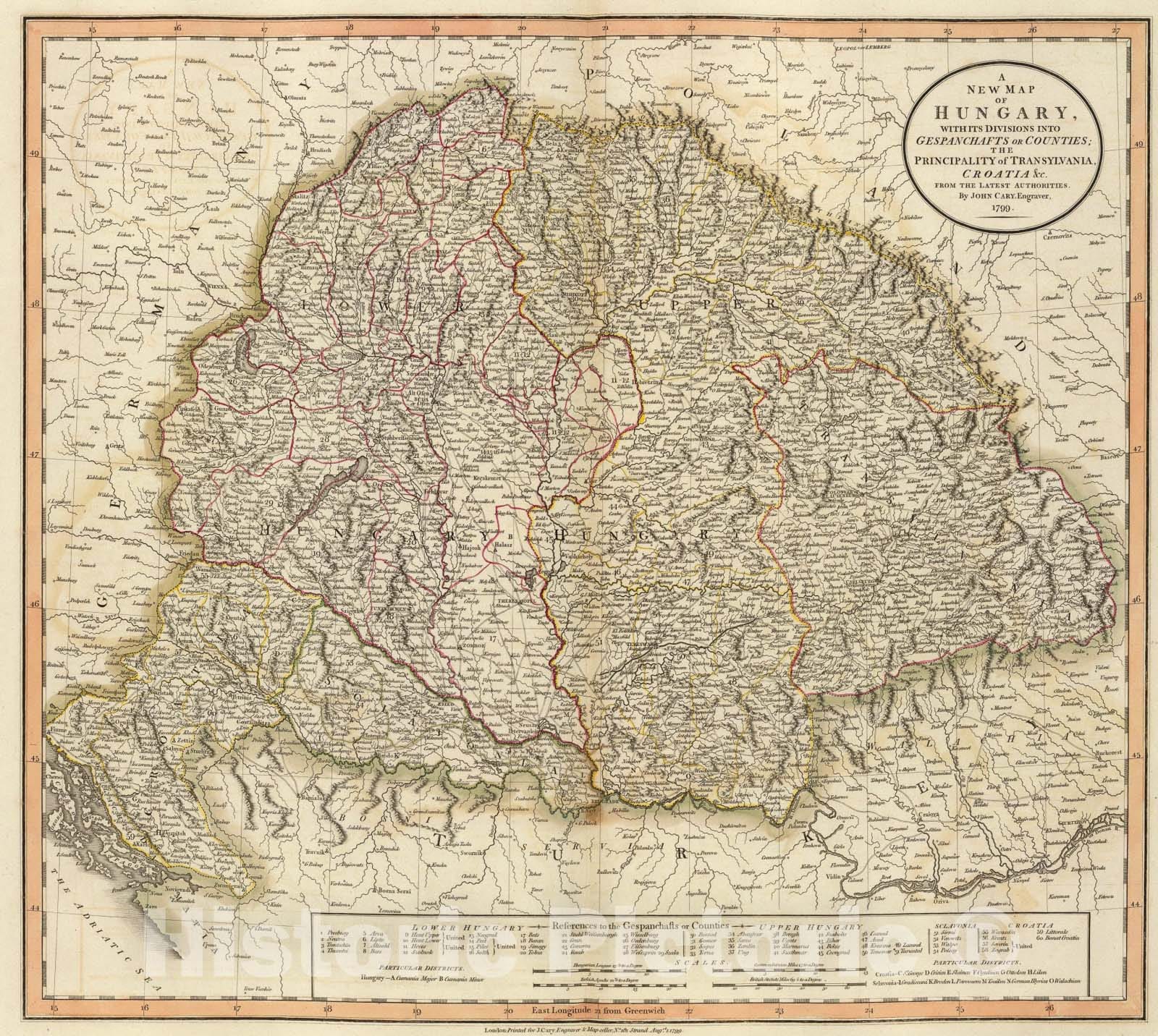 Historic Map : Hungary, Transylvania, Croatia., 1799, Vintage Wall Art