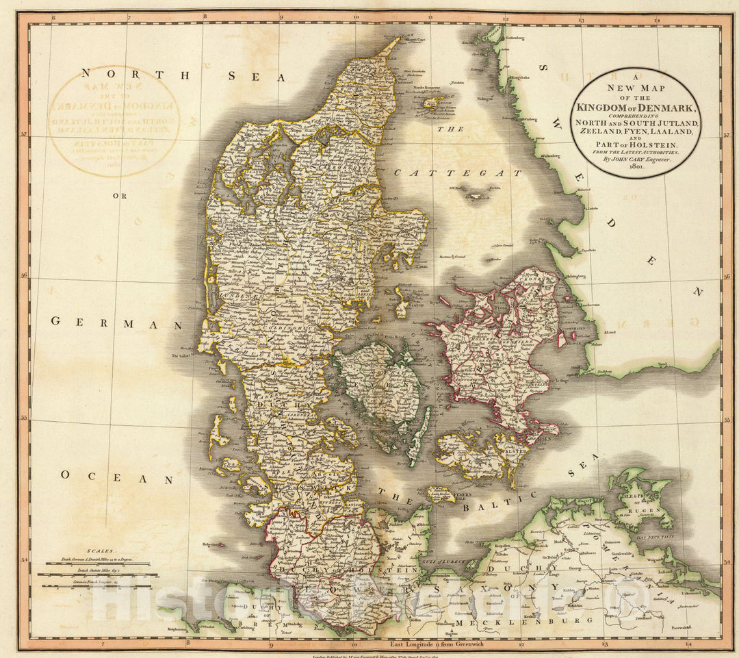 Historic Map : Denmark., 1801, Vintage Wall Art