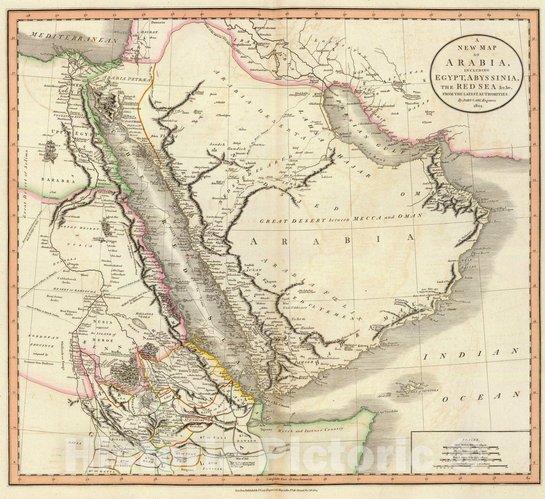 Historic Map : Arabia, Egypt, Abyssinia, Red Sea., 1804, Vintage Wall Art