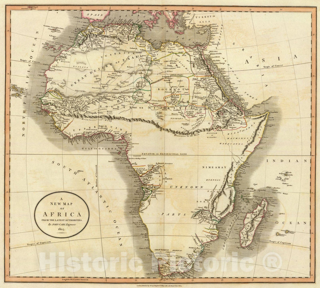 Historic Map : Africa., 1805, Vintage Wall Art