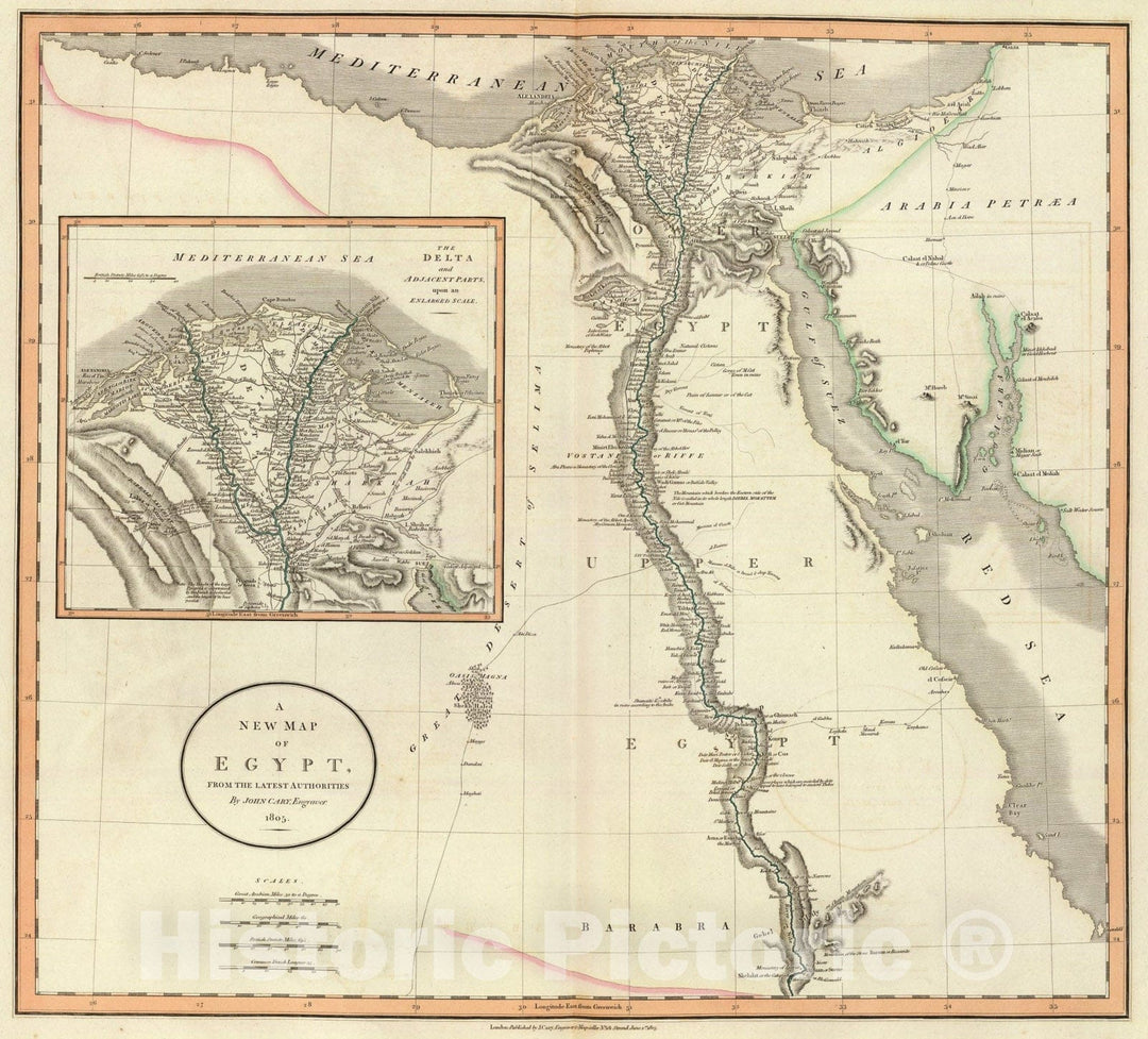 Historic Map : Egypt., 1805, Vintage Wall Art