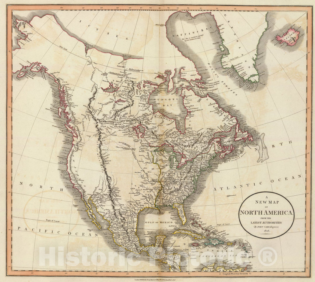 Historic Map : North America., 1806, Vintage Wall Art