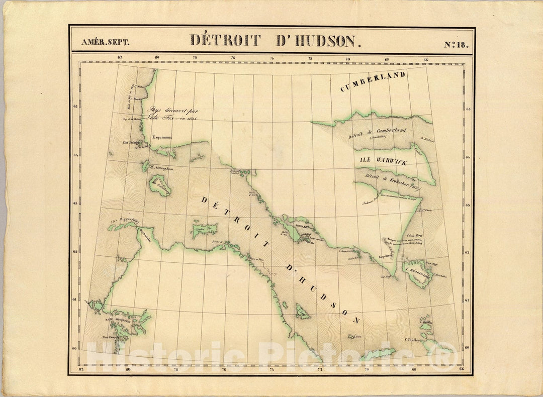 Historic Map : Detroit d'Hudson. Amer. Sep. 18., 1827, Vintage Wall Art