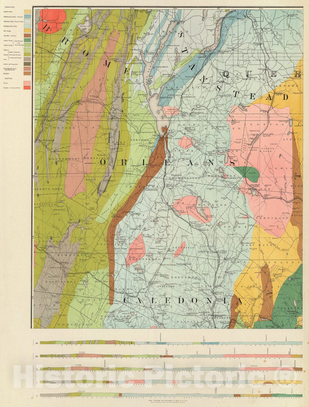 Historic Map : (General geological map of New Hampshire. Sheet 1), 1878, Vintage Wall Art