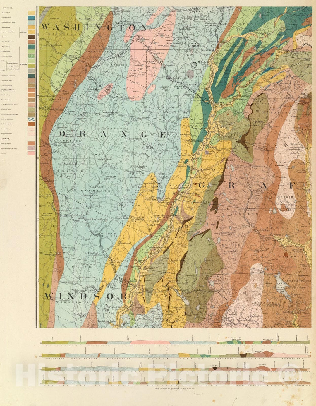 Historic Map : (General geological map of New Hampshire. Sheet 3), 1878, Vintage Wall Art