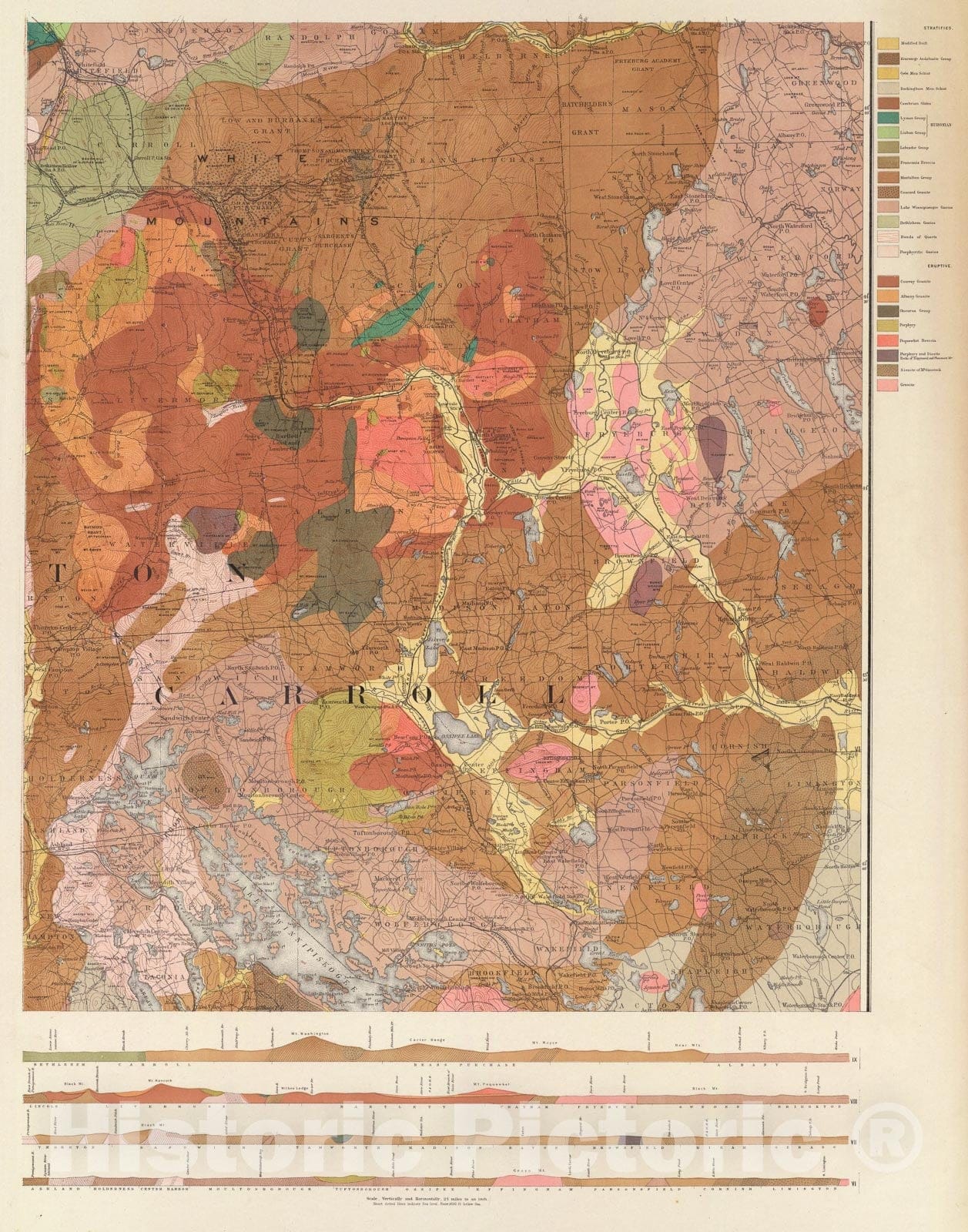 Historic Map : (General geological map of New Hampshire. Sheet 4), 1878, Vintage Wall Art