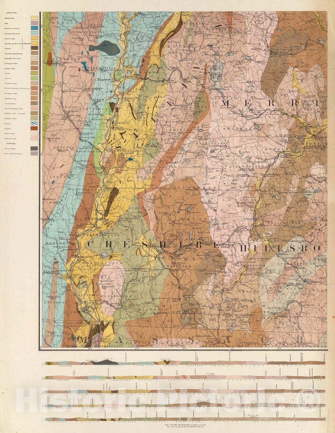 Historic Map : (General geological map of New Hampshire. Sheet 5), 1878, Vintage Wall Art