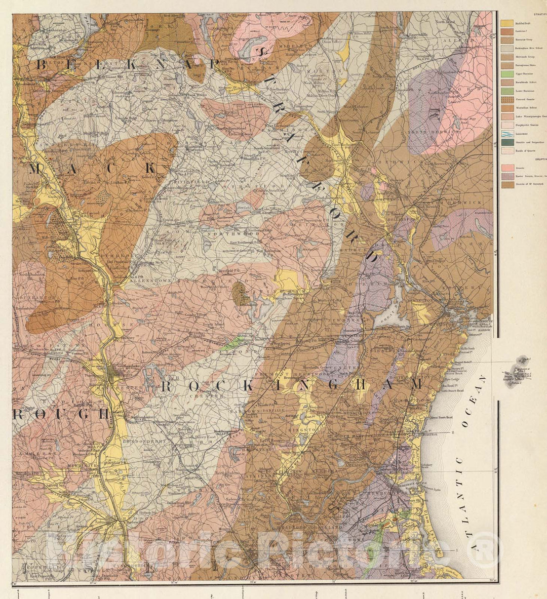 Historic Map : (General geological map of New Hampshire. Sheet 6), 1878, Vintage Wall Art