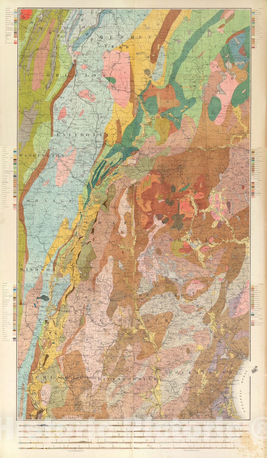 Historic Map : Composite: New Hampshire general geological map, 1878, Vintage Wall Art