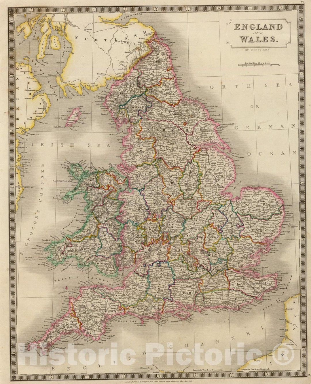 Historic Map : England, Wales., 1828, Vintage Wall Art