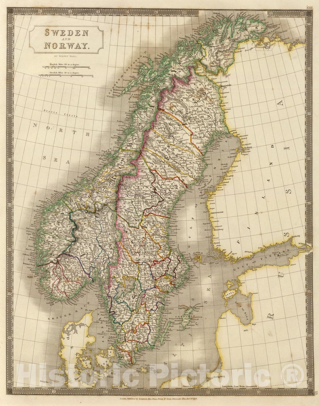 Historic Map : Sweden, Norway., 1827, Vintage Wall Art