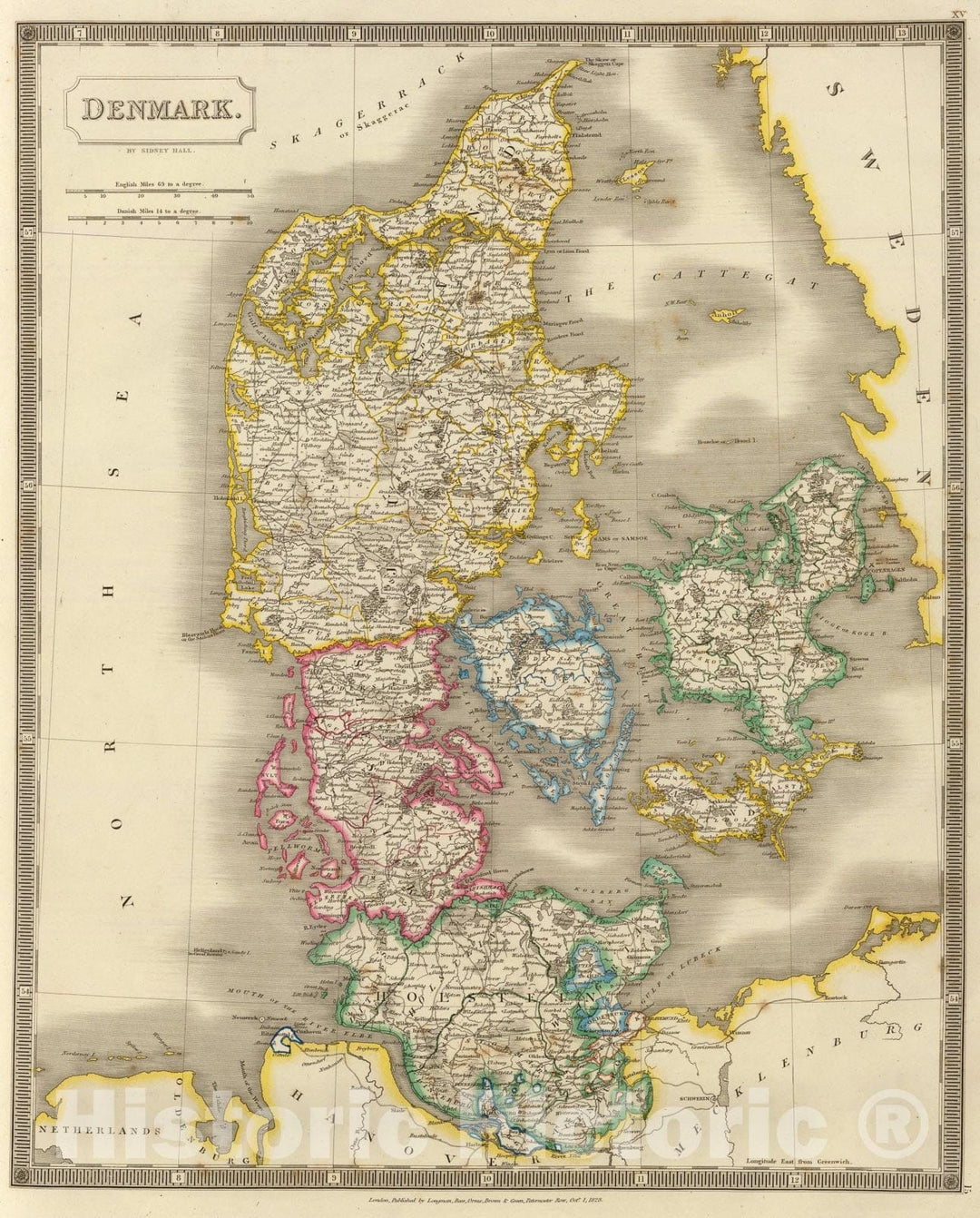 Historic Map : Denmark., 1828, Vintage Wall Art