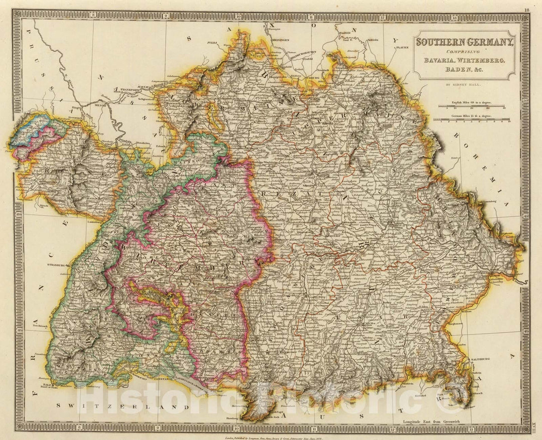 Historic Map : Germany Southern., 1828, Vintage Wall Art