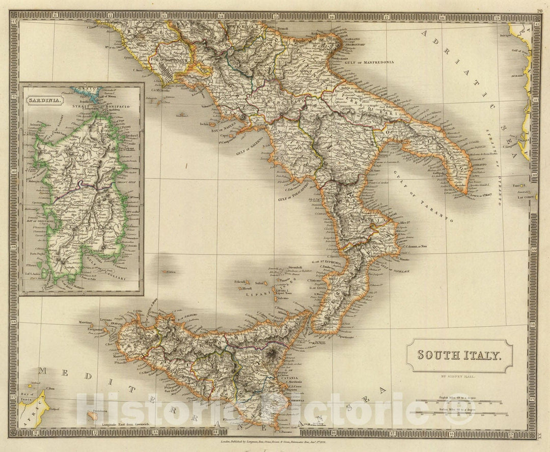 Historic Map : Italy South., 1828, Vintage Wall Art