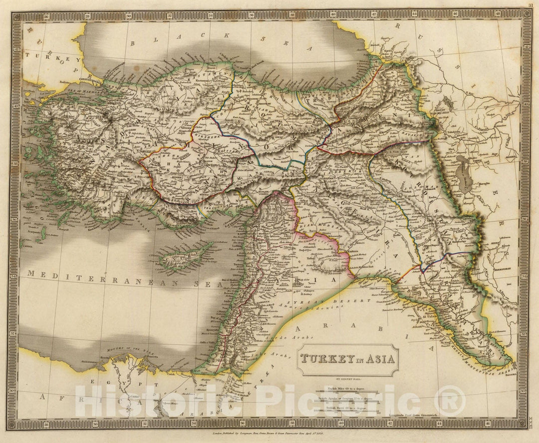 Historic Map : Turkey in Asia., 1829, Vintage Wall Art