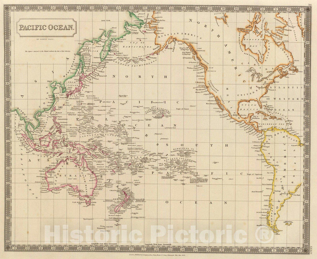 Historic Map : Pacific Ocean., 1828, Vintage Wall Art