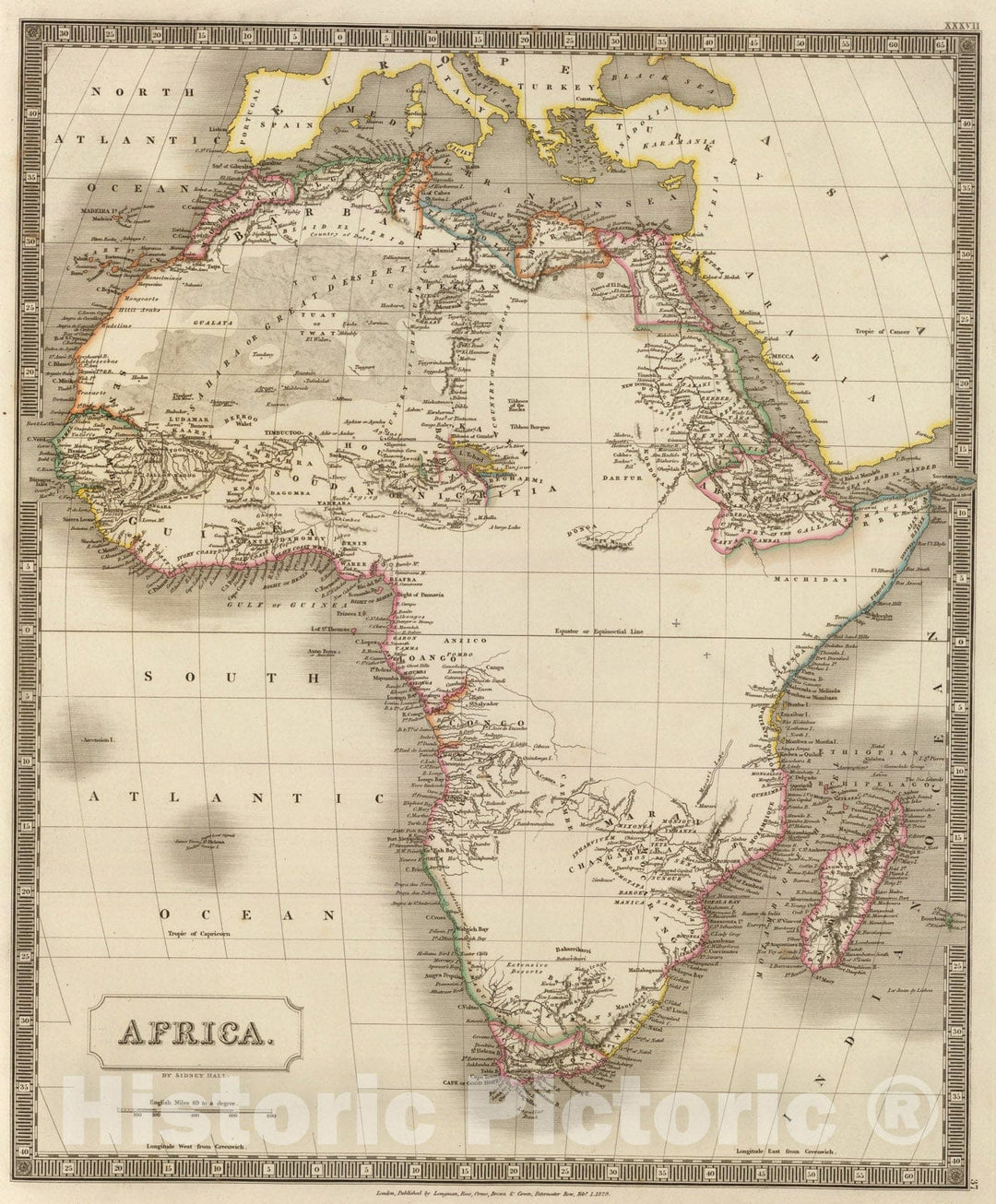 Historic Map : Africa., 1829, Vintage Wall Art