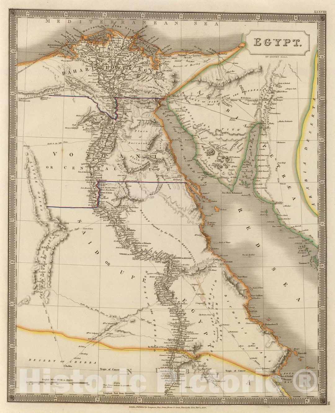 Historic Map : Egypt., 1829, Vintage Wall Art