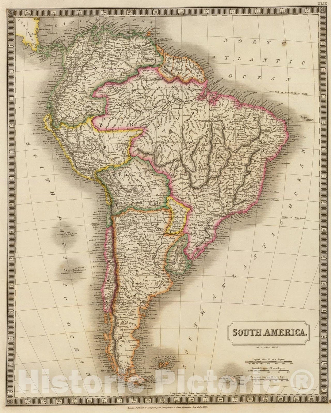 Historic Map : South America., 1829, Vintage Wall Art