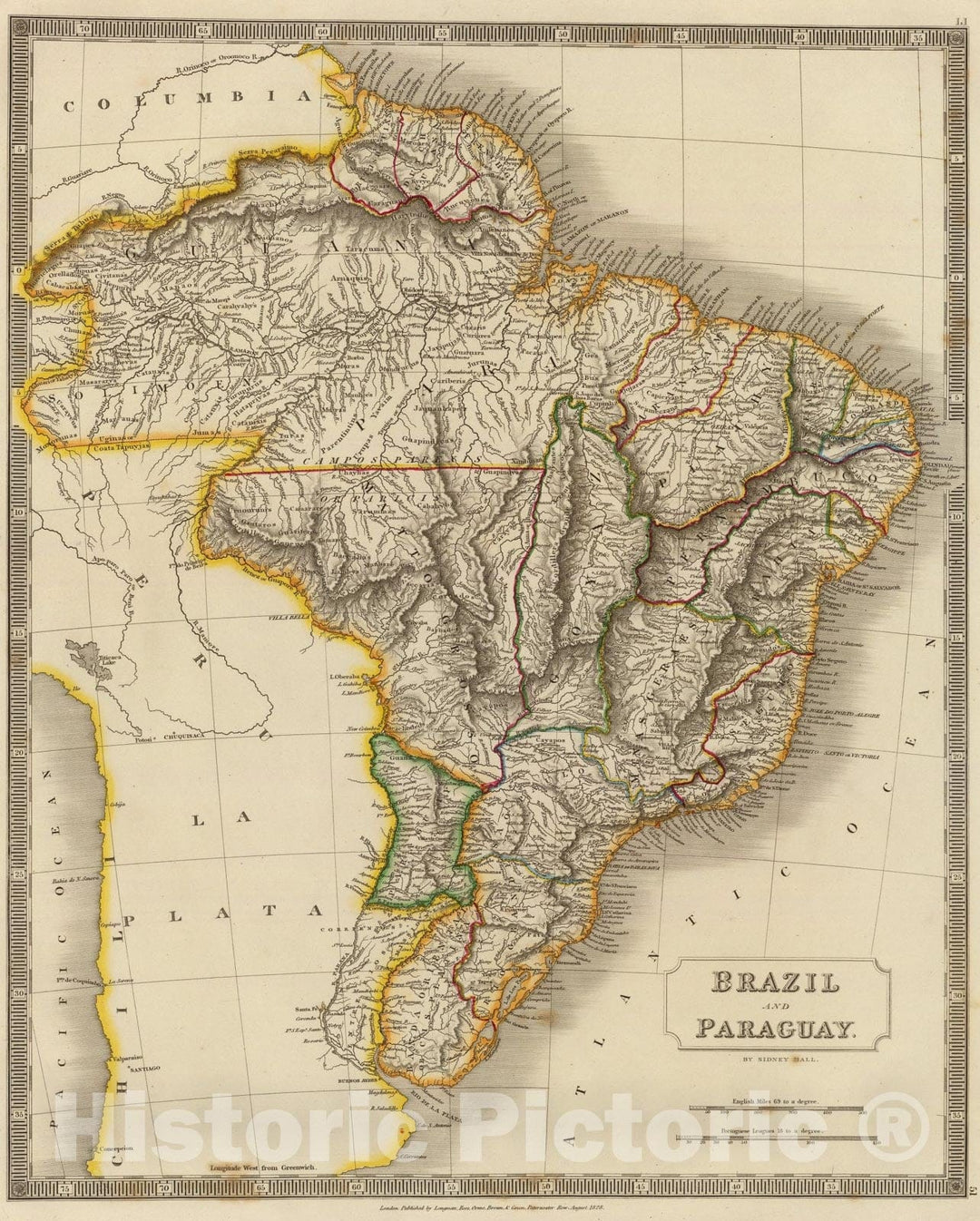 Historic Map : Brazil, Paraguay., 1828, Vintage Wall Art