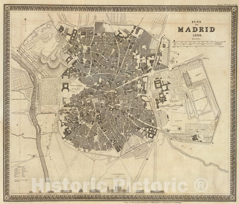 Historic Map : Madrid., 1844, Vintage Wall Art