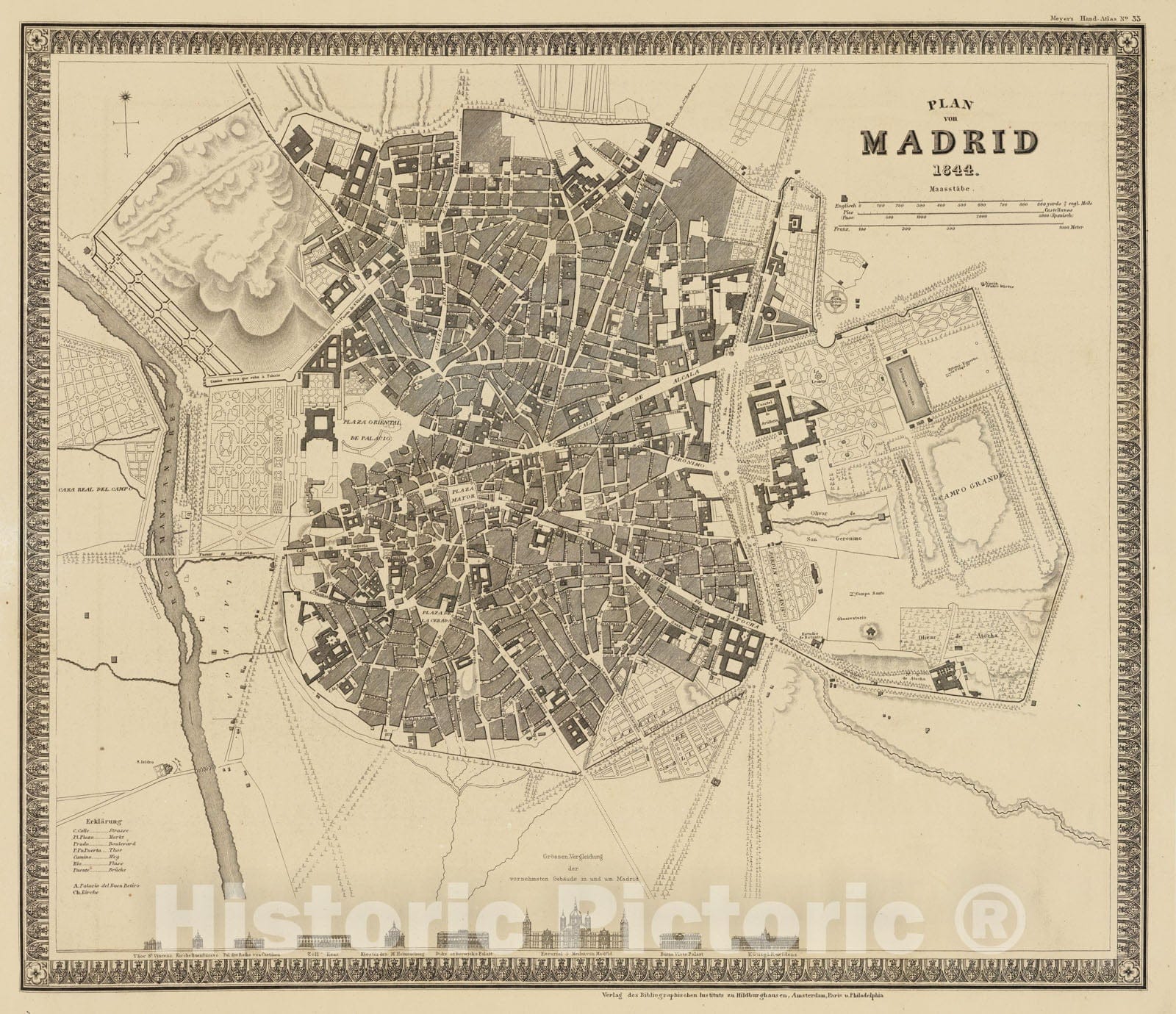 Historic Map : Madrid., 1844, Vintage Wall Art