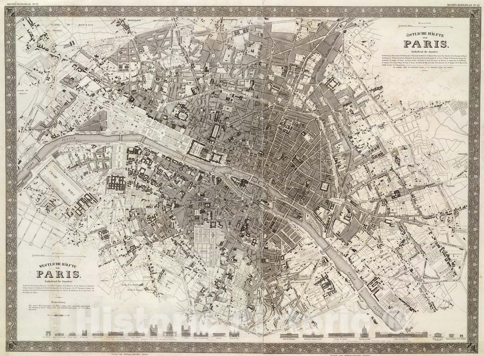 Historic Map : Paris., 1860, Vintage Wall Art