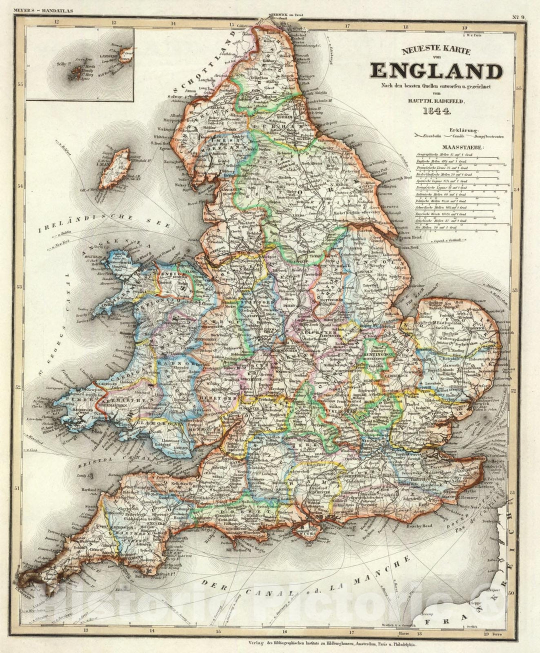 Historic Map : England., 1844, Vintage Wall Art