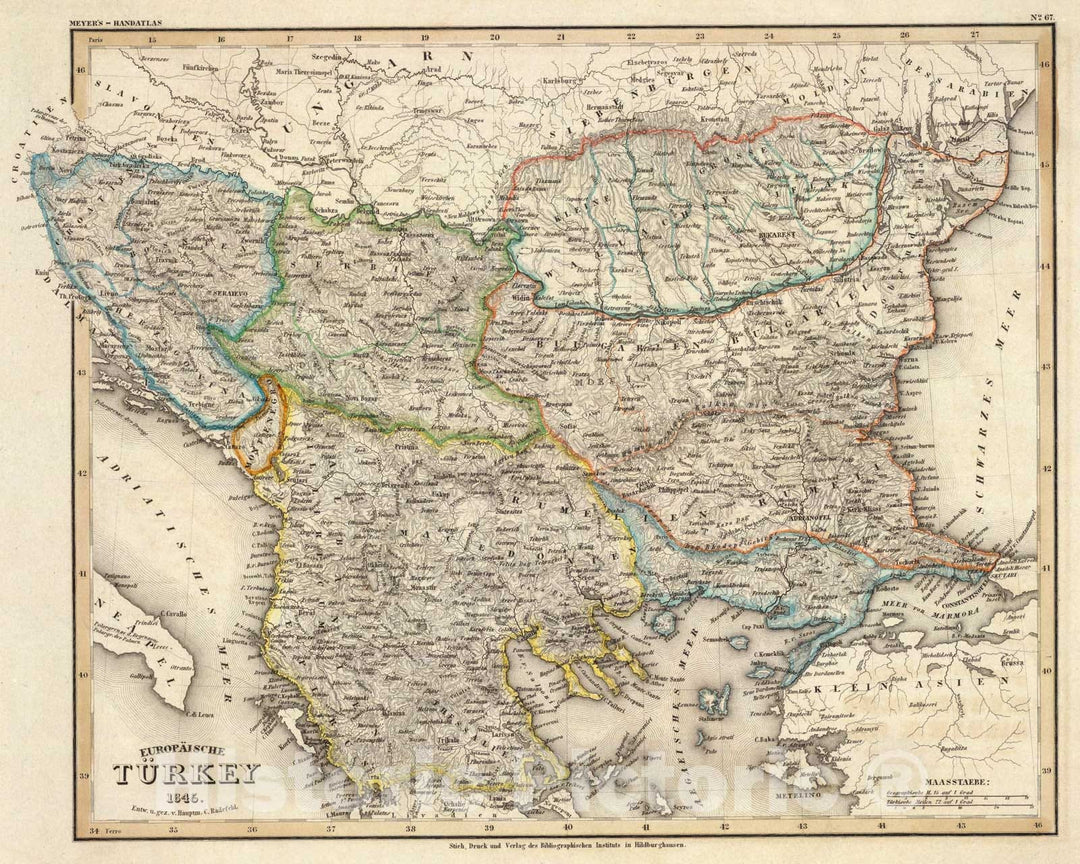 Historic Map : Europ. Turkey., 1845, Vintage Wall Art