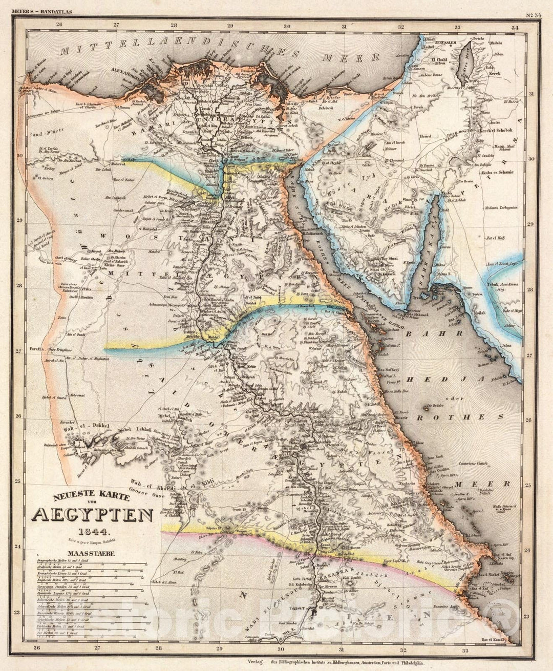 Historic Map : Aegypten., 1844, Vintage Wall Art